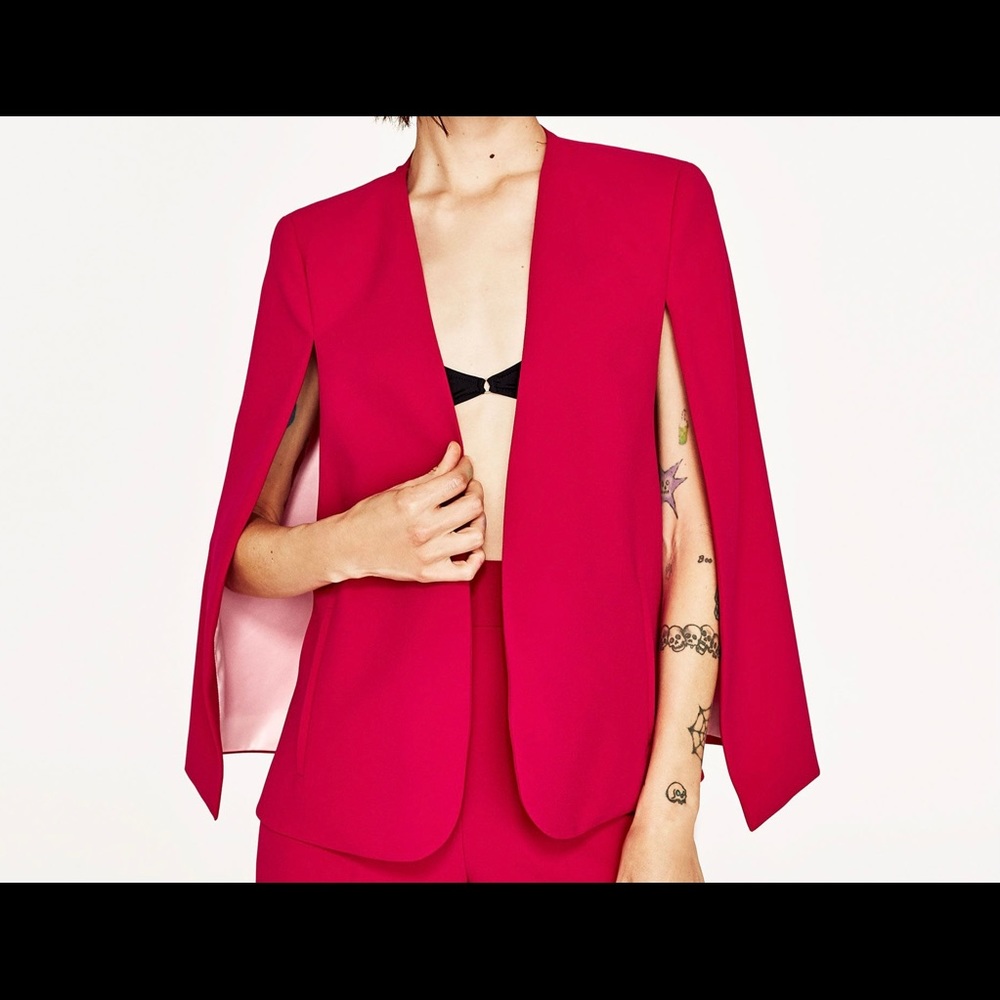 Zara NEW WITH TAGS pink cape blazer